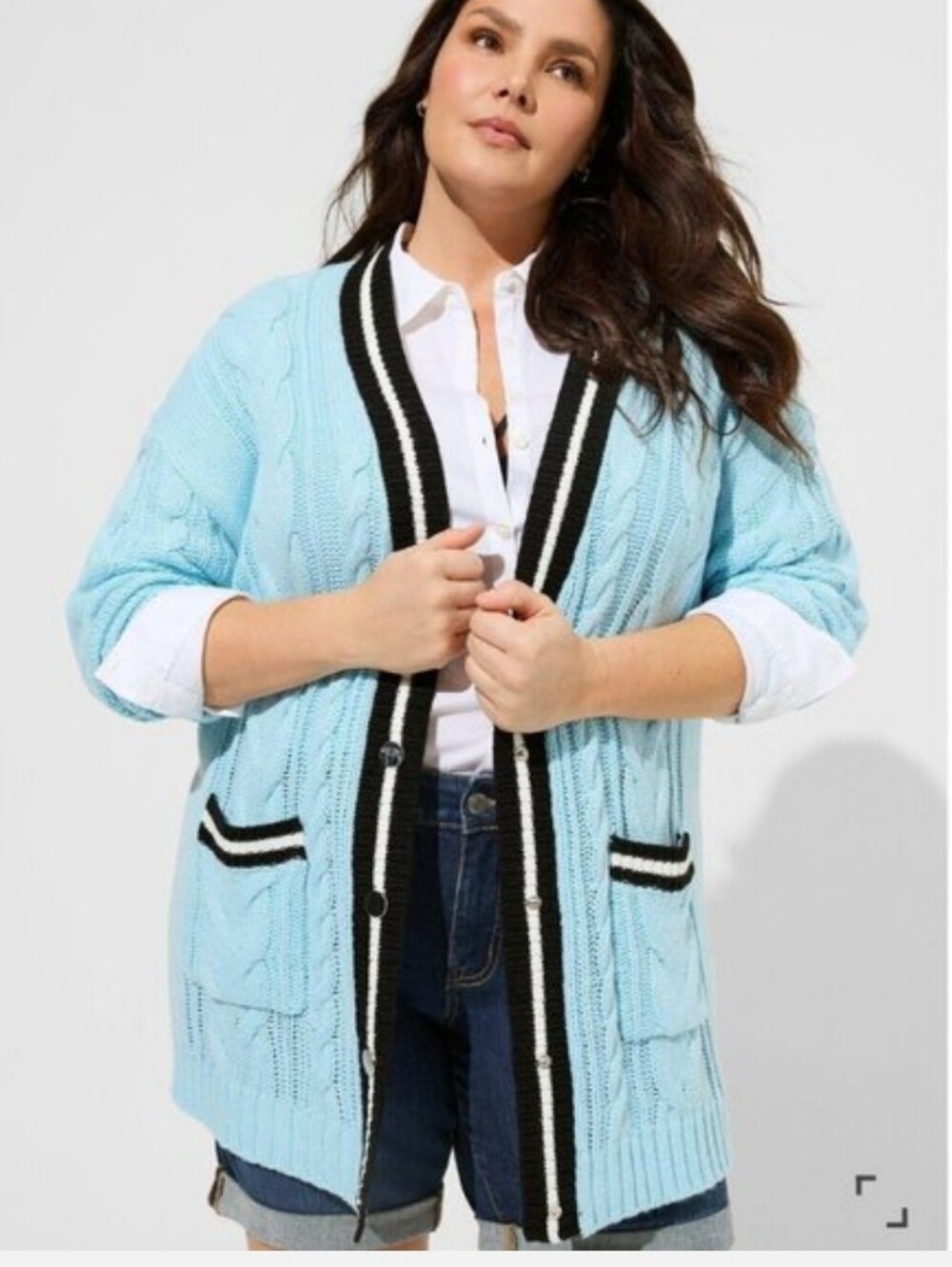 Torrid Chunky Cable Knit Boyfriend Varsity Cardigan Sweater Size 10